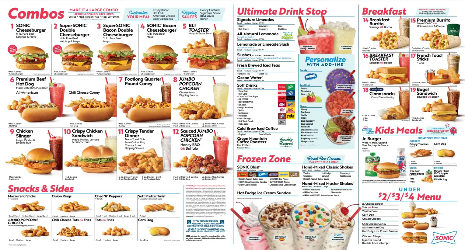 Latest Sonic Menu With Prices & Calories| 2025 45 sonic menu combos