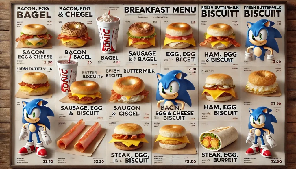 Breakfast Menu With Price 2025 19 DALL·E 2025 02 03 19.27.51 A highly detailed and realistic Sonic Breakfast Menu with high resolution images of breakfast items. Include Bacon Egg and Cheese Bagel Sausage 1